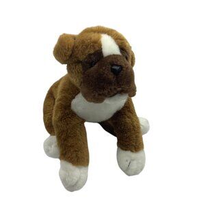 Vtg Brown & White Boxer Dog Plush Stuffed Animal Arts Toy 12” Soft & Cuddly
